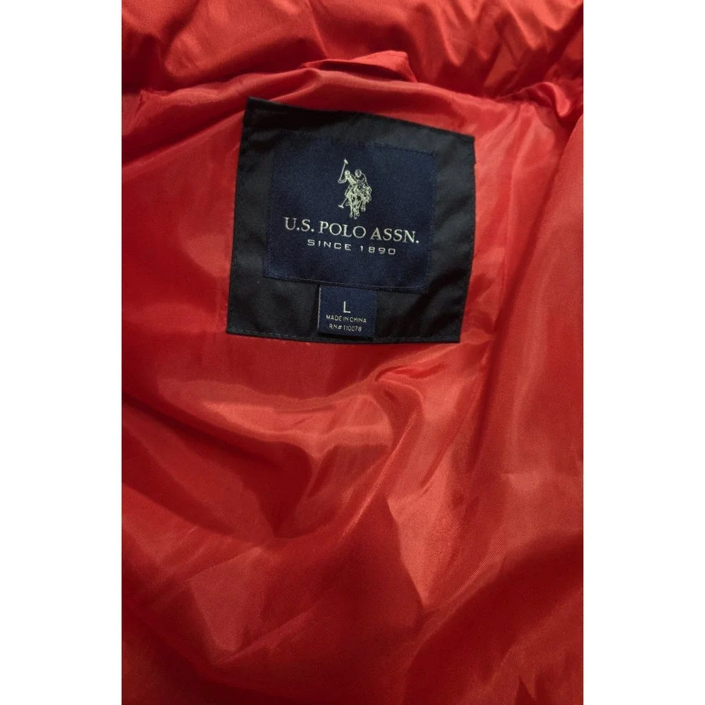 US Polo Assn Men's Size Large Quilted Puffer Vest Full Zip‎ Navy Red Color Block